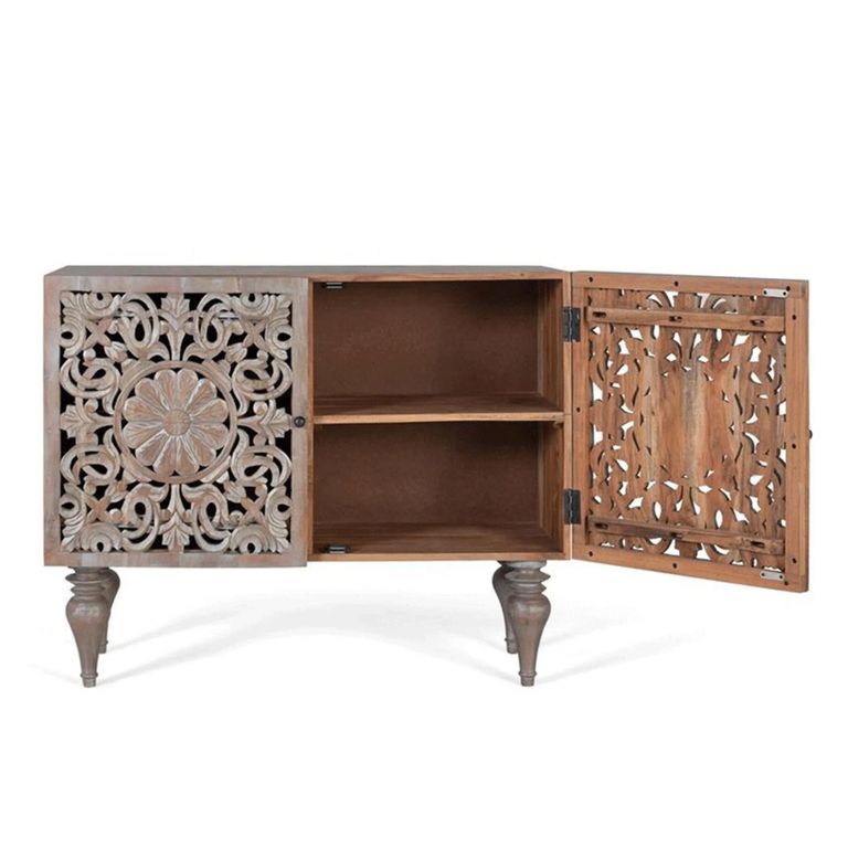 Clearance - Edith Sideboard - 100cm - 2 Door - Small - Grey - Carved Mango Wood - FSS16547