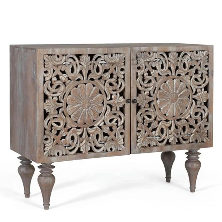 Clearance - Edith Sideboard - 100cm - 2 Door - Small - Grey - Carved Mango Wood - FSS16547
