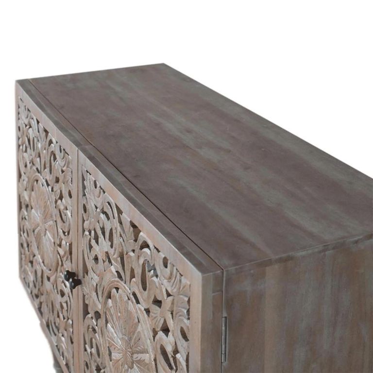 Clearance - Edith Sideboard - 100cm - 2 Door - Small - Grey - Carved Mango Wood - FSS16547