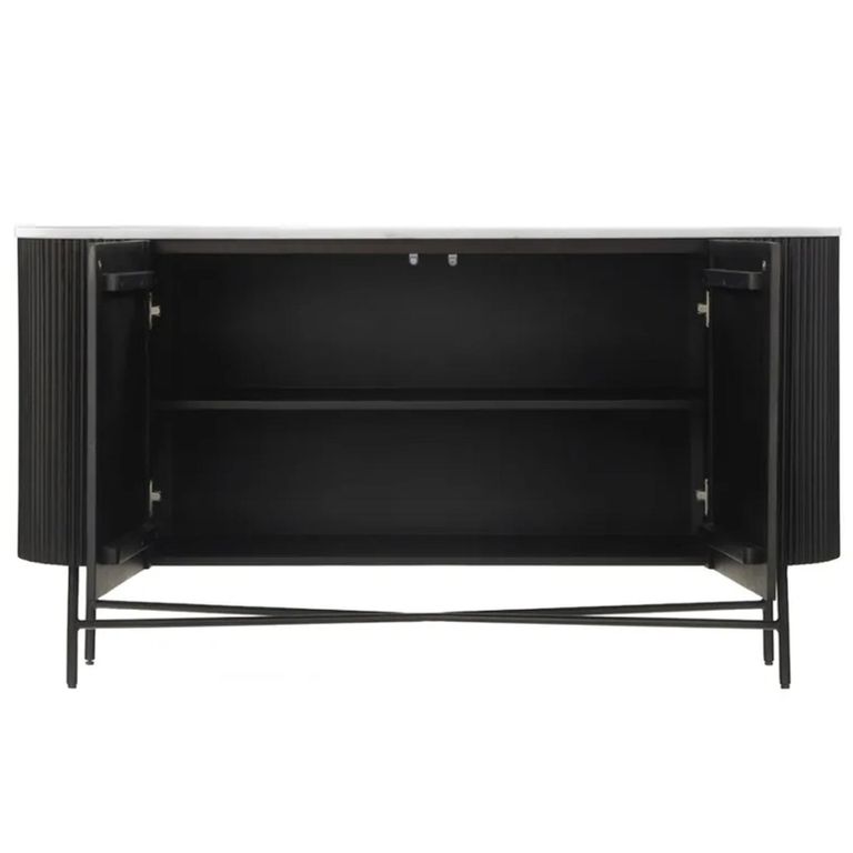 Clearance - Lucas Black Sideboard - 2 Door - 150cm - Medium - Fluted Curved - White Marble Top - FSS16584