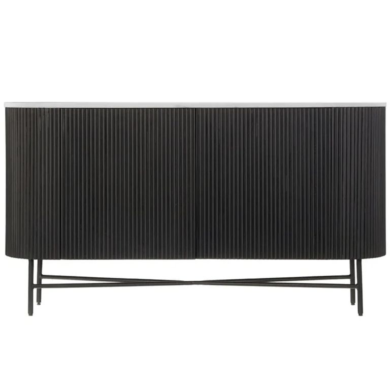 Clearance - Lucas Black Sideboard - 2 Door - 150cm - Medium - Fluted Curved - White Marble Top - FSS16584