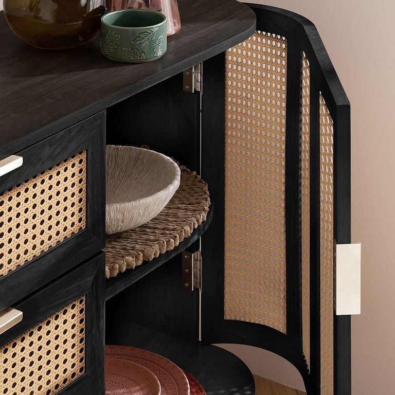 Noah Medium Sideboard - 150cm - 2 Door - Black and Rattan