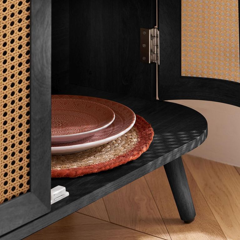 Noah Medium Sideboard - 150cm - 2 Door - Black and Rattan