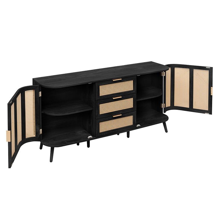 Noah Medium Sideboard - 150cm - 2 Door - Black and Rattan