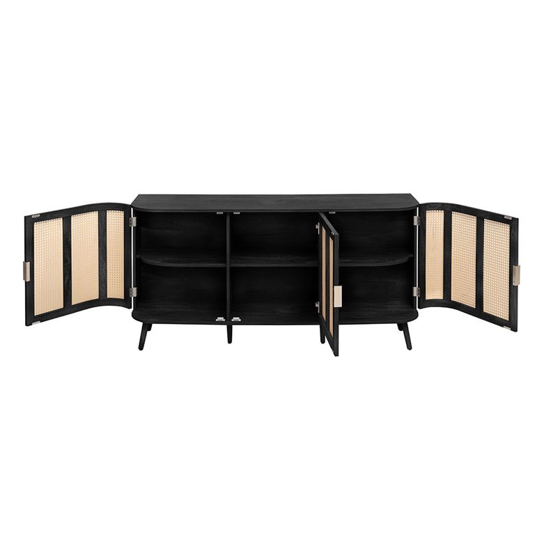 Noah Medium Sideboard - 150cm - 3 Door - Black and Rattan