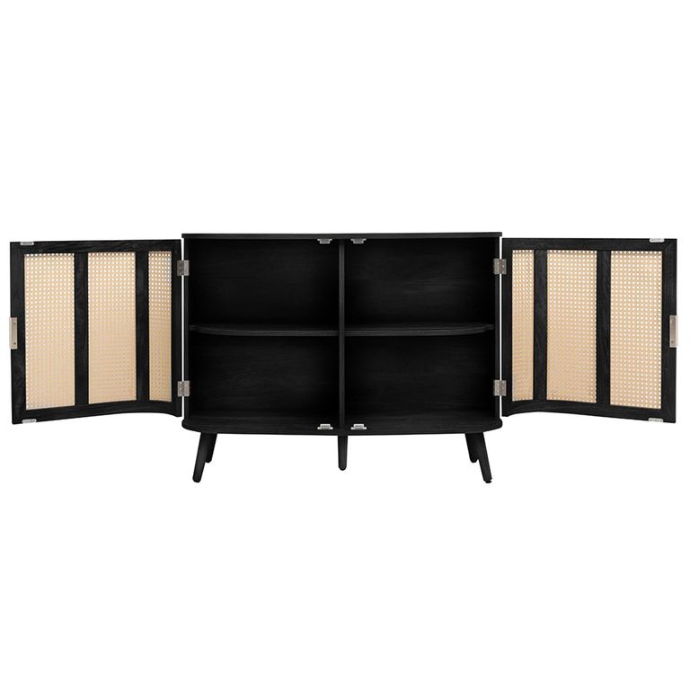 Noah Small Sideboard - 100cm - 2 Door - Black and Rattan
