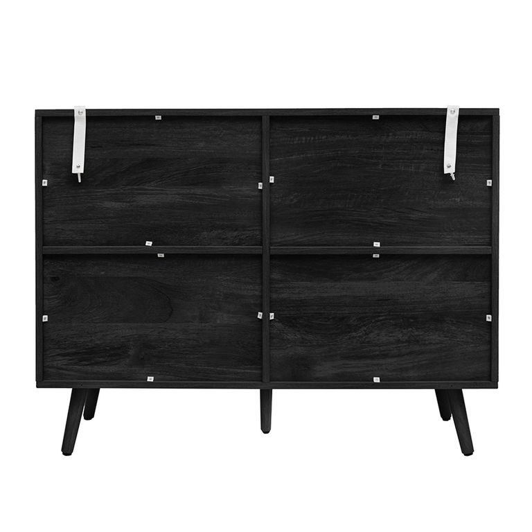 Noah Small Sideboard - 100cm - 2 Door - Black and Rattan