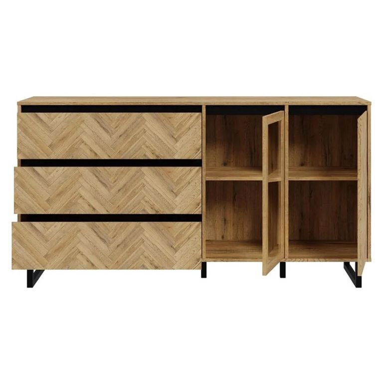 Chevron Sideboard - 2 Door - 3 Drawer - Medium - Oak