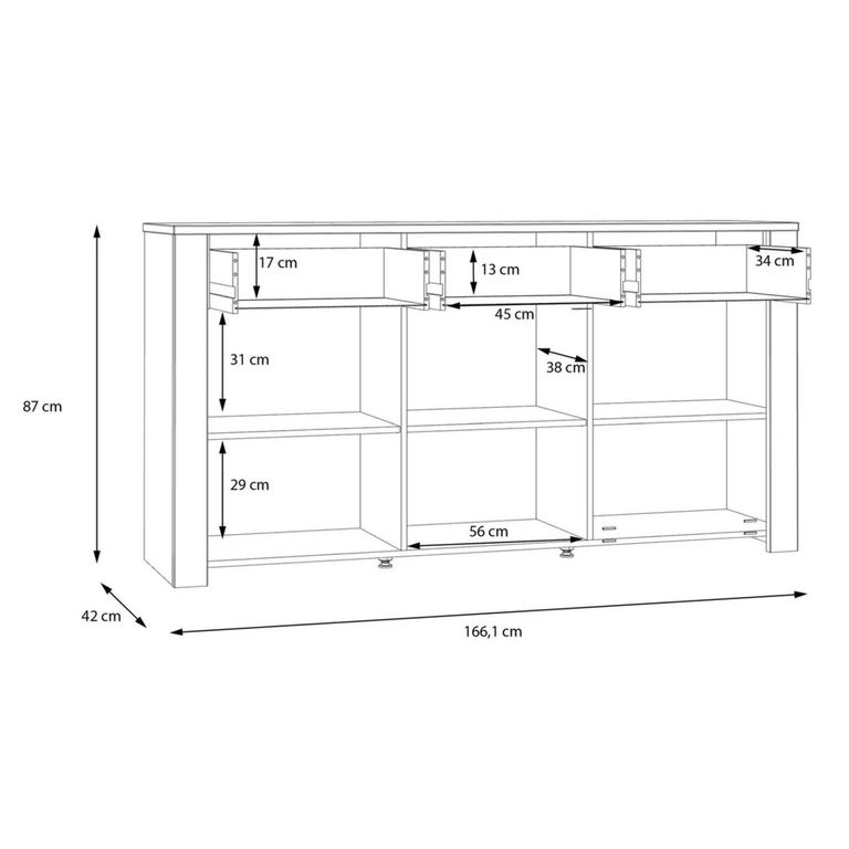 Bohol Sideboard - 3 Door - 3 Drawer - Large - Grey