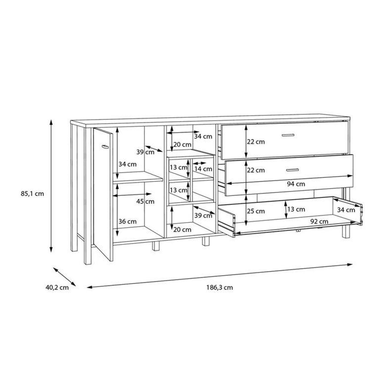 High Rock Sideboard - 1 Door - 3 Drawer - Extra Large - Oak
