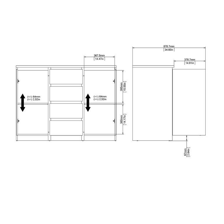 Naia Sideboard - 2 Door - 4 Drawer - Medium - Grey Concrete
