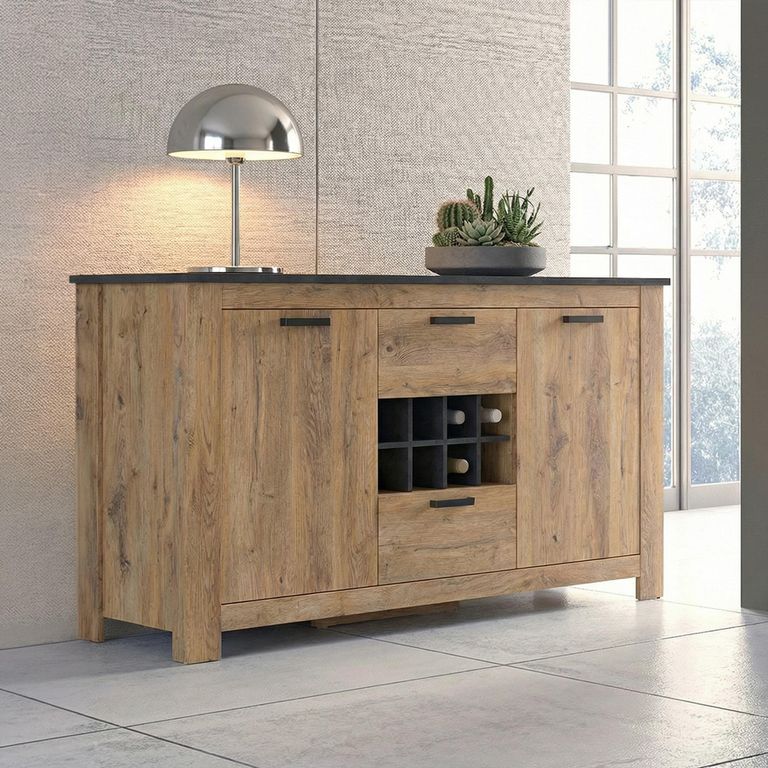 Rapallo Sideboard - 2 Door - 2 Drawer - Large - Wine Rack - Oak