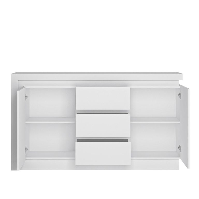 Lyon Sideboard - 2 Door - 3 Drawer - Medium - White High Gloss