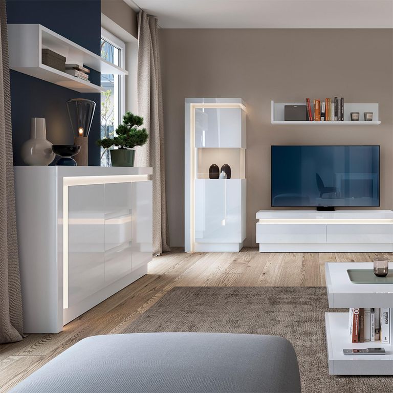Lyon Sideboard - 2 Door - 3 Drawer - Medium - White High Gloss