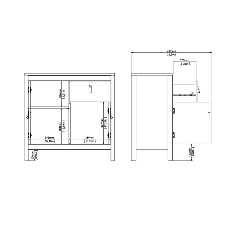 Barcelona Sideboard - 2 Door - 1 Drawer - Small - White