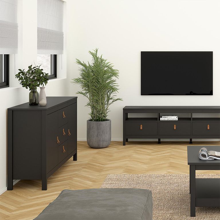 Barcelona Sideboard - 2 Door - 3 Drawer - Medium - Black