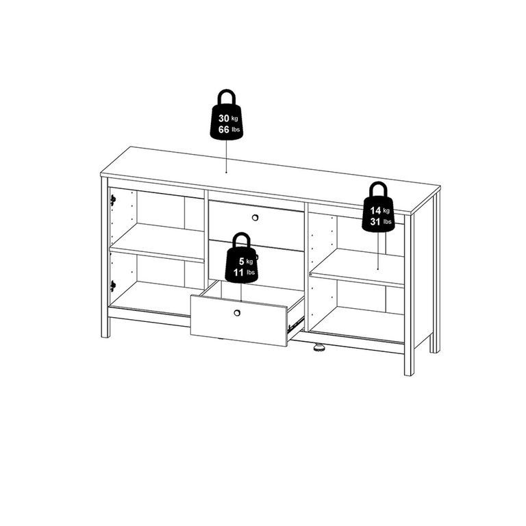 Madrid Sideboard - 2 Door - 3 Drawer - Medium - Black