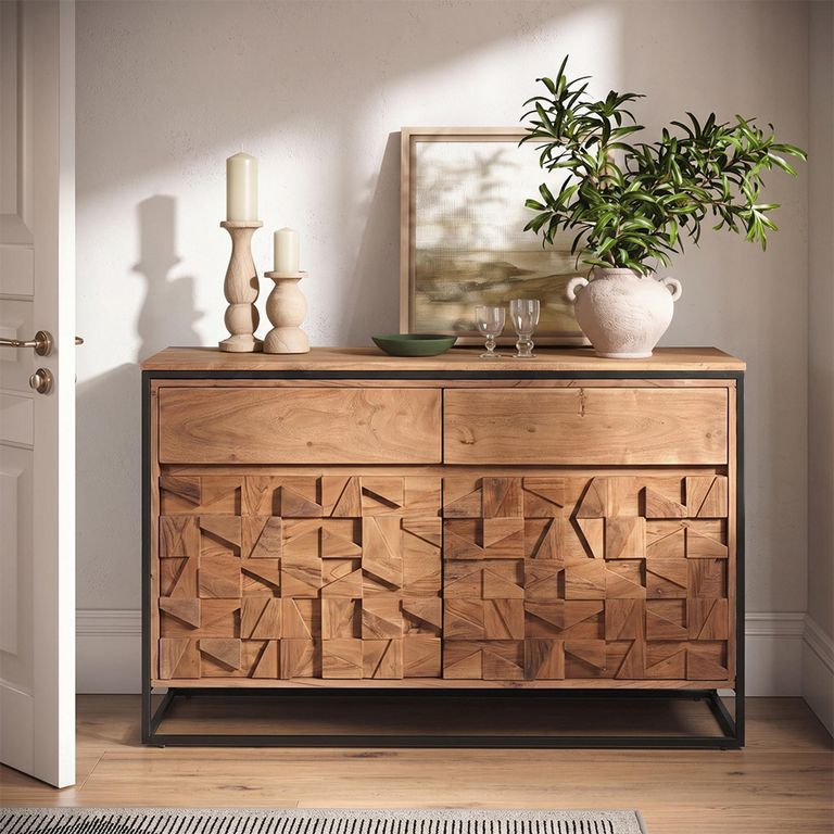 Axis Acacia Wood Sideboard - Small - 2 Door - Geometric