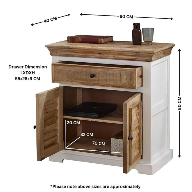 Alfie Sideboard - 2 Door - Compact - White - Mango Wood