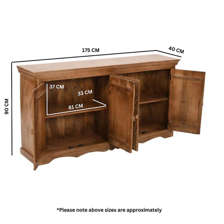 Artwork Carved Sideboard - 4 Door - Extra Large - Mango Wood