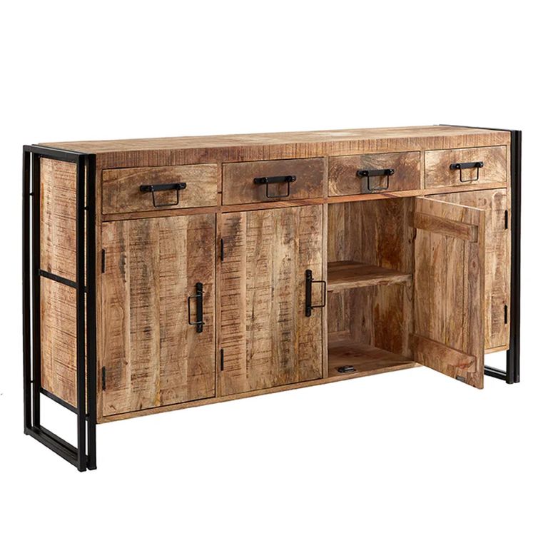 Cosmo Sideboard - 4 Door 4 Drawer - Extra Large - Industrial Style - Wooden and Metal