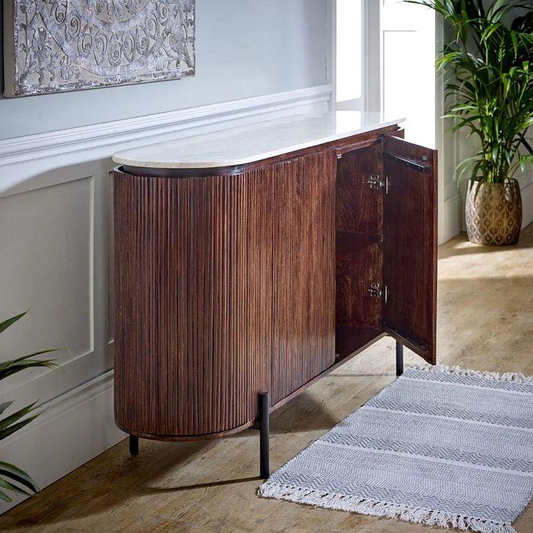Opal Fluted Sideboard - 4 Door - Large - 160cm - White Marble Top - Mango Wood