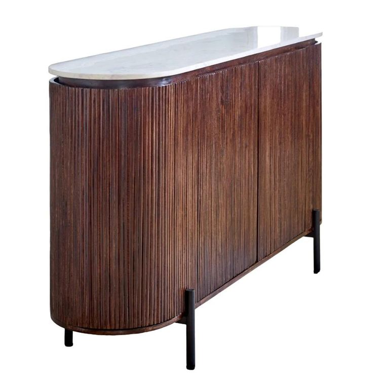 Opal Fluted Sideboard - 4 Door - Large - 160cm - White Marble Top - Mango Wood