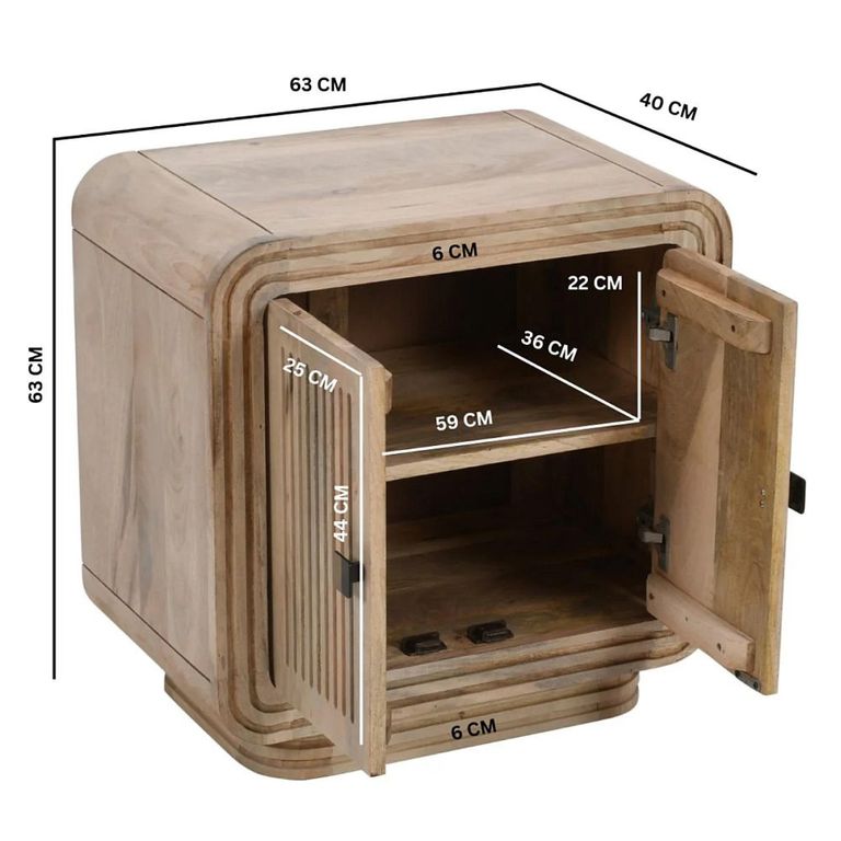 Hudson Cabinet - 2 Door - Small - Ribbed Carved - Mango Wood
