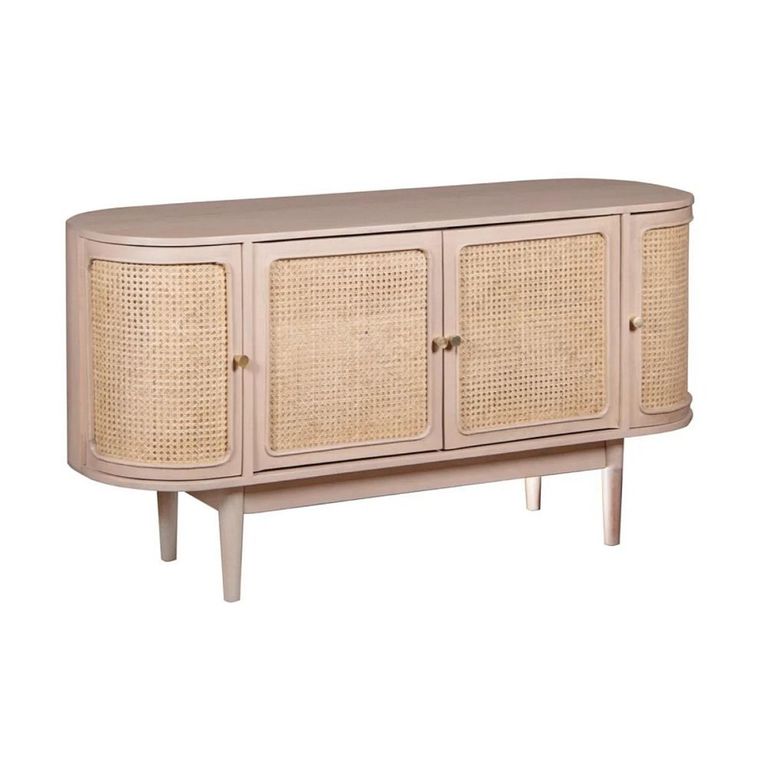 Valencia Sideboard - 4 Door - Medium - Curved - Natural Rattan and Mango Wood
