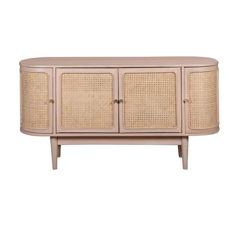 Valencia Sideboard - 4 Door - Medium - Curved - Natural Rattan and Mango Wood