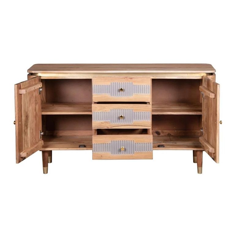 Wilton Sideboard - 2 Door 3 Drawer - Medium - Ribbed - Gold Trim - Acacia Wood