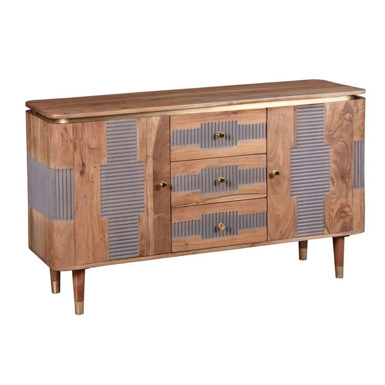Wilton Sideboard - 2 Door 3 Drawer - Medium - Ribbed - Gold Trim - Acacia Wood