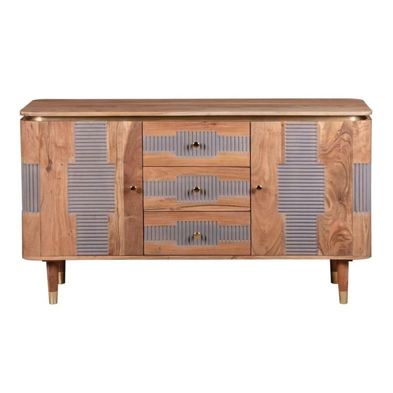Wilton Sideboard - 2 Door 3 Drawer - Medium - Ribbed - Gold Trim - Acacia Wood