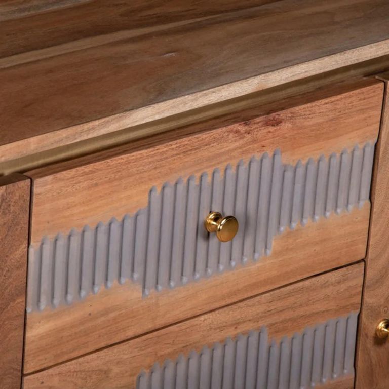 Wilton Sideboard - 2 Door 3 Drawer - Medium - Ribbed - Gold Trim - Acacia Wood