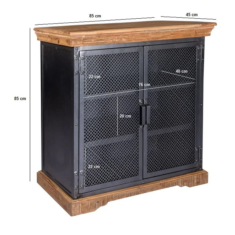 Metropolis Sideboard - 2 Door - Small - Industrial - Solid Wood and Metal
