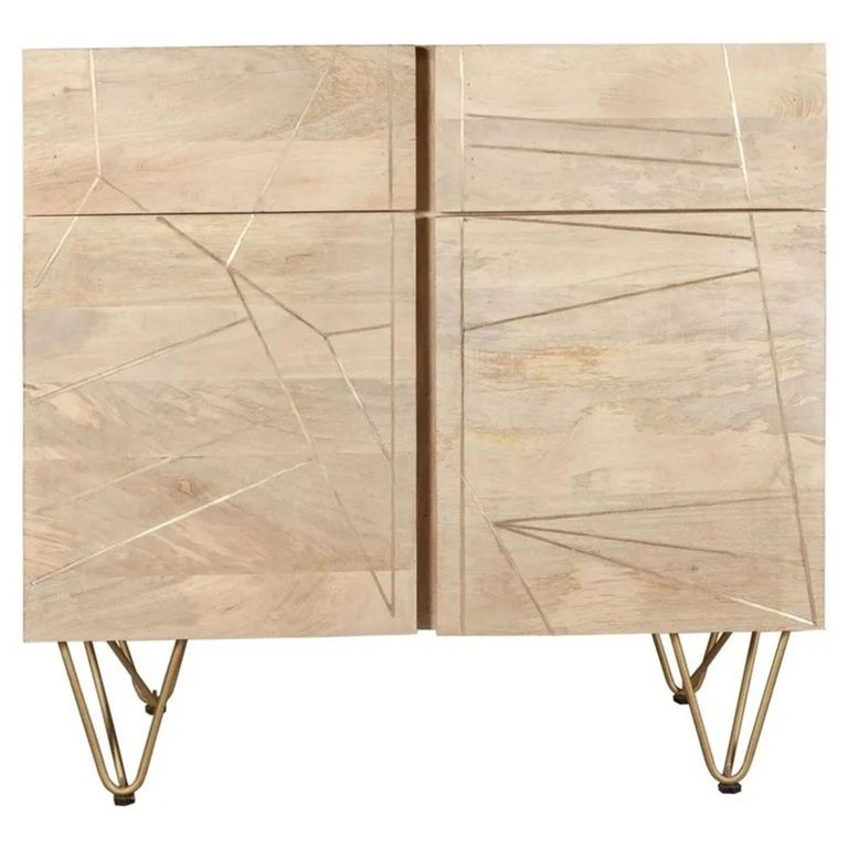 Sideboard - 2 Door 2 Drawer - Small - Hairpin Legs - Gold Geometric Inlay - Light Mango Wood