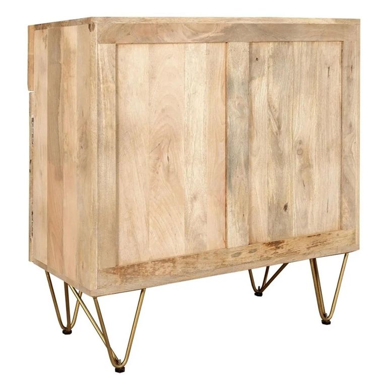 Sideboard - 2 Door 2 Drawer - Small - Hairpin Legs - Gold Geometric Inlay - Light Mango Wood