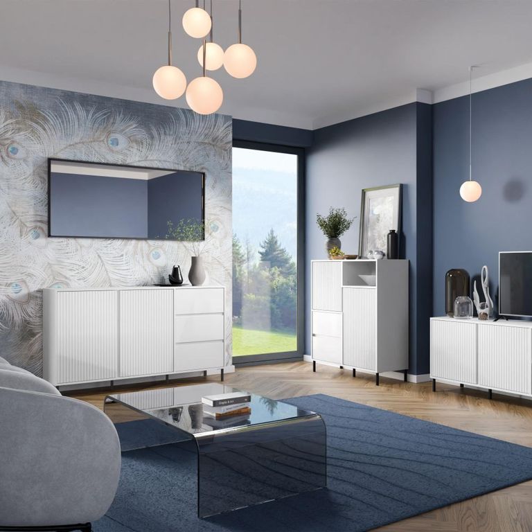 Avenale Sideboard - 2 Door - 3 Drawer - Medium - Alpine White High Gloss