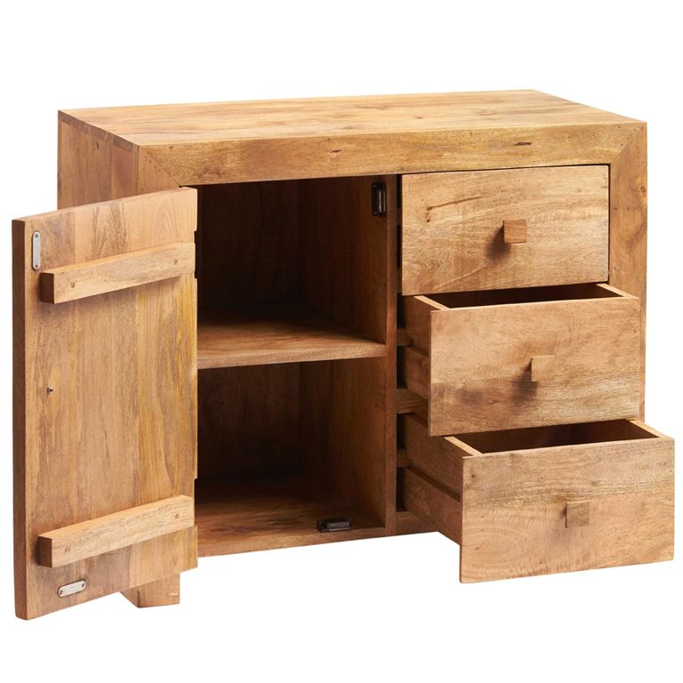 Dakota Sideboard - 1 Door 3 Drawer - Small - Light Mango Wood