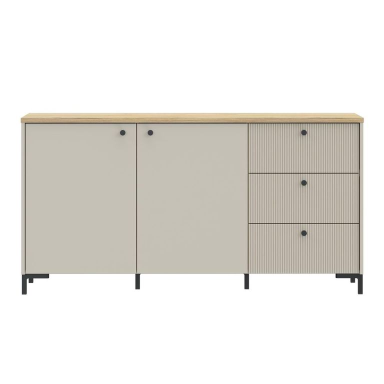 Bixbite Sideboard - 2 Door - 3 Drawer - Medium - Fluted - Light Oak and Sand