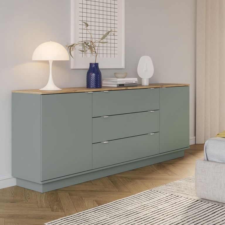 Ganymede Sideboard - 2 Door - 3 Drawer - Extra Large - Light Oak and Sage