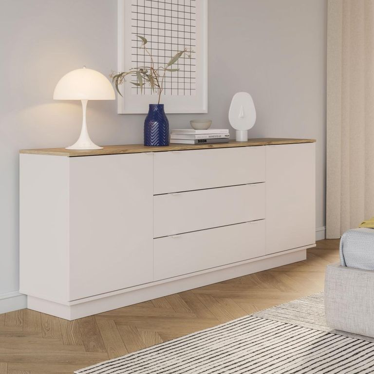 Ganymede Sideboard - 2 Door - 3 Drawer - Extra Large - Light Oak and Sand