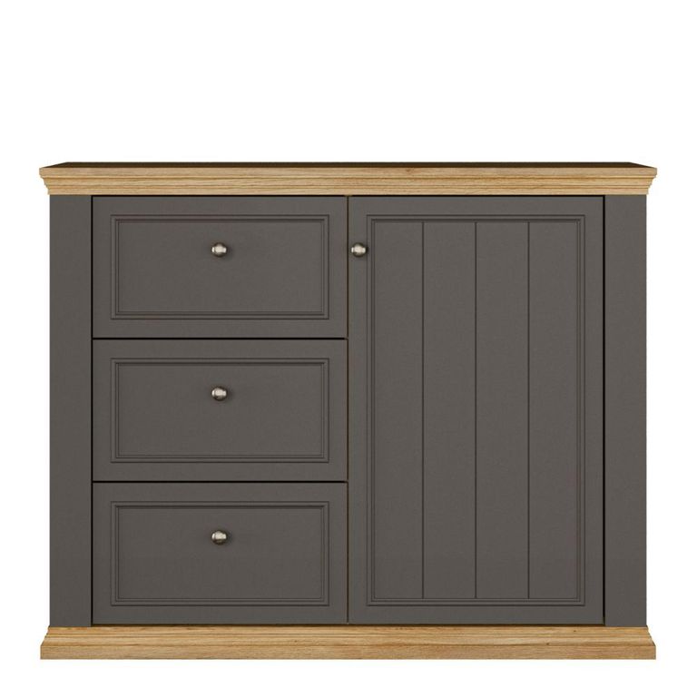 Pontypool Sideboard - 1 Door - 3 Drawer - Dark Grey and Light Oak