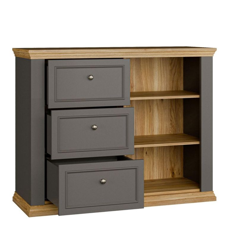 Pontypool Sideboard - 1 Door - 3 Drawer - Dark Grey and Light Oak