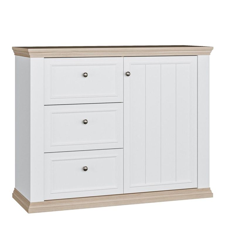 Pontypool Sideboard - 1 Door - 3 Drawer - White and Riva Oak