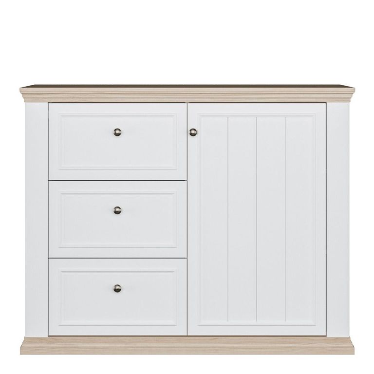 Pontypool Sideboard - 1 Door - 3 Drawer - White and Riva Oak