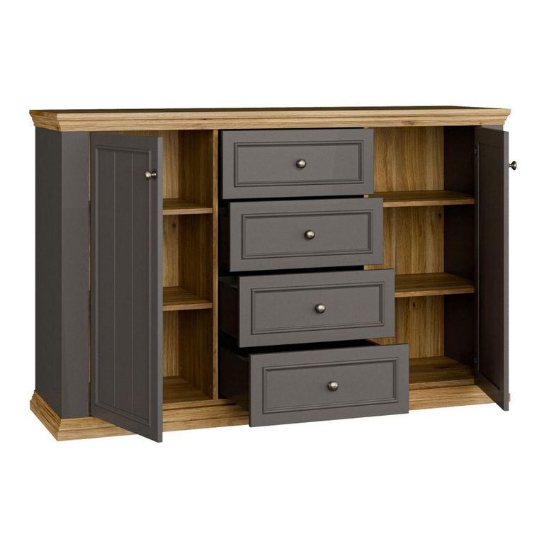 Pontypool Sideboard - 2 Door - 4 Drawer - Medium - Dark Grey and Light Oak