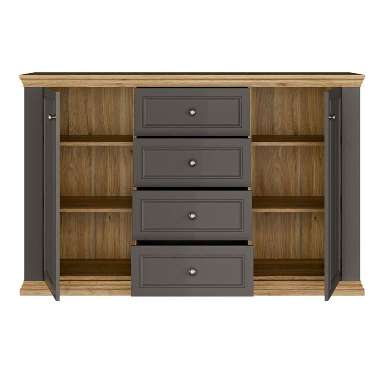Pontypool Sideboard - 2 Door - 4 Drawer - Medium - Dark Grey and Light Oak
