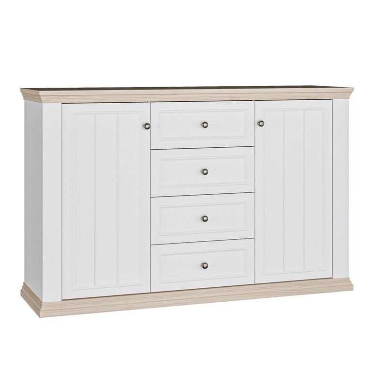 Pontypool Sideboard - 2 Door - 4 Drawer - Medium - White and Riva Oak