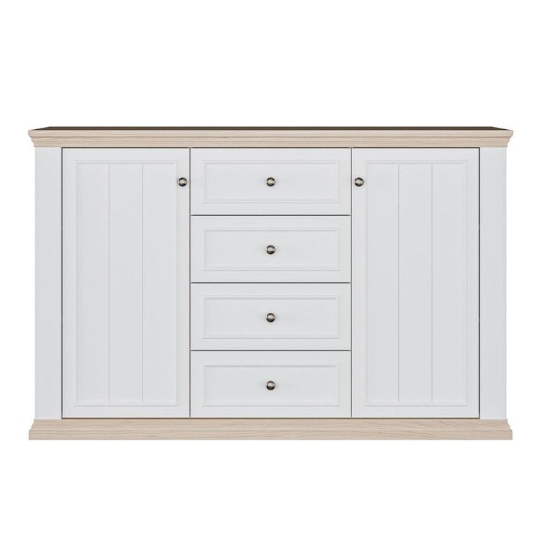 Pontypool Sideboard - 2 Door - 4 Drawer - Medium - White and Riva Oak